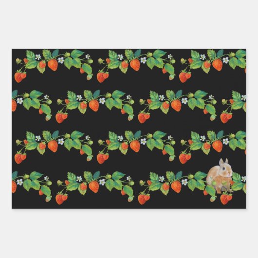 Strawberry Bunny Wrapping Paper Geschenkpapier Set (Vorderseite 2)
