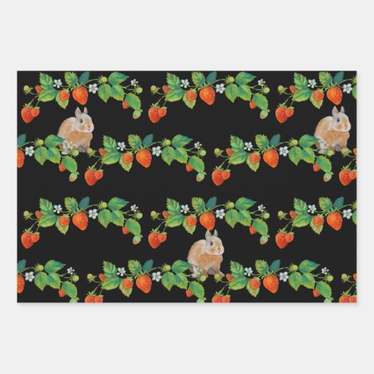 Strawberry Bunny Wrapping Paper Geschenkpapier Set (Vorderseite)