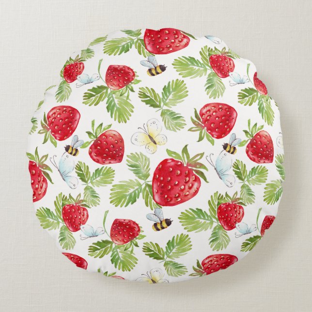 Strawberry Buzz Round Pillow Rundes Kissen (Vorderseite)