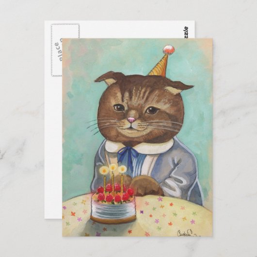 Strawberry Cake Birthday Kitty Postkarte (Vorne/Hinten)