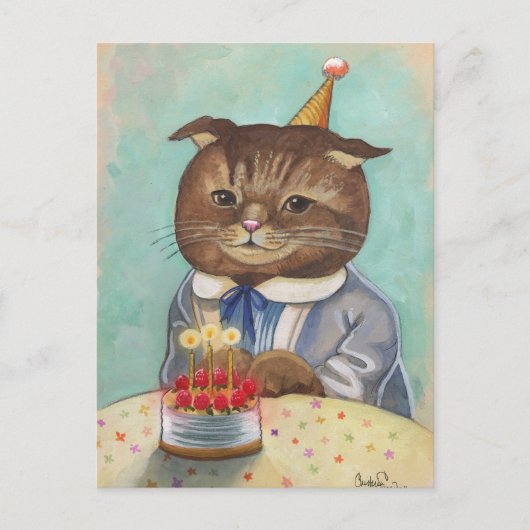 Strawberry Cake Birthday Kitty Postkarte (Vorderseite)