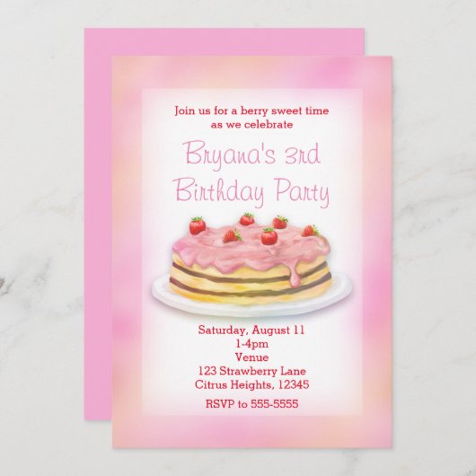 Strawberry Cake Geburtstagsparty Einladungen (Vorne/Hinten)