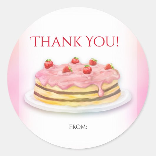 Strawberry Cake Pink Geburtstagsparty Gefallen Runder Aufkleber (Vorderseite)