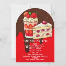 Strawberry Cake Themed Birthday Invitation Einladung