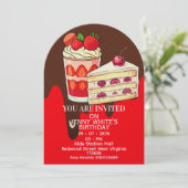 Strawberry  Cake Themed Birthday Invitation  Einladung (Stehend Vorderseite)