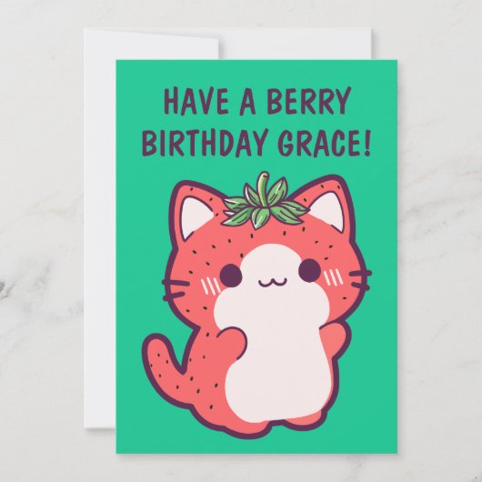 STRAWBERRY CAT BIRTHDAY CARD FEIERTAGSKARTE (Vorderseite)
