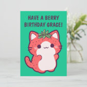 STRAWBERRY CAT BIRTHDAY CARD FEIERTAGSKARTE (Stehend Vorderseite)