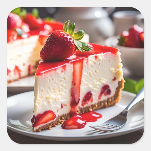 Strawberry Cheesecake Quadratischer Aufkleber (Vorderseite)