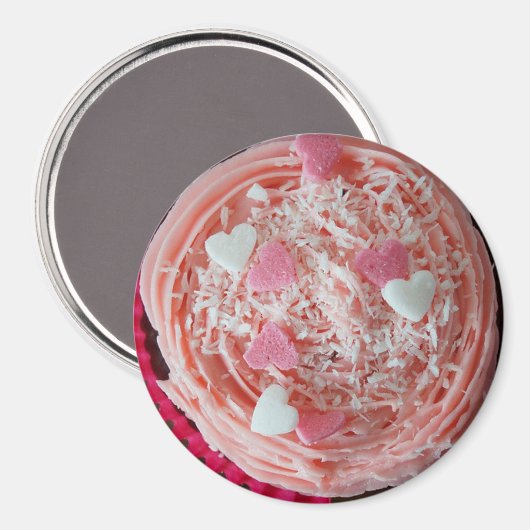 Strawberry Cherry Pink Valentines Cupcake Magnet (Vorderseite/Rückseite)