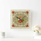 Strawberry Clock Loden Grüner Hintergrund Quadratische Wanduhr (Zuhause)