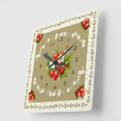 Strawberry Clock Loden Grüner Hintergrund Quadratische Wanduhr (Winkel)