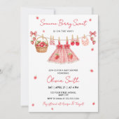Strawberry Clothesline Berry Sweet Baby Invitation Einladung (Vorderseite)