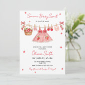 Strawberry Clothesline Berry Sweet Baby Invitation Einladung (Stehend Vorderseite)