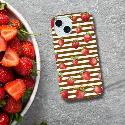 Strawberry Cocoa Streifen Personalisieren iPhone C 15 Hülle