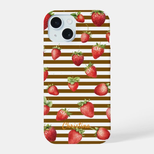 Strawberry Cocoa Streifen Personalisieren iPhone C iPhone 15 Hülle (Rückseite)