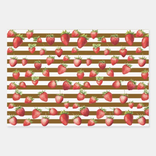 Strawberry Cococoa Streifen Geschenkpapier Set (Vorderseite)
