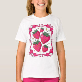 Strawberry Coquette Aesthetic Pink Bow Cute Design T-Shirt