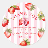 Strawberry Coquette Bow Baby Shower Favor Gift Runder Aufkleber (Vorderseite)