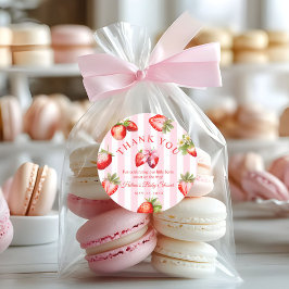 Strawberry Coquette Bow Baby Shower Favor Gift Runder Aufkleber