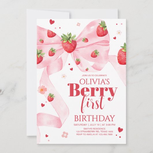 Strawberry Coquette Geburtstagsparty Einladung (Vorderseite)