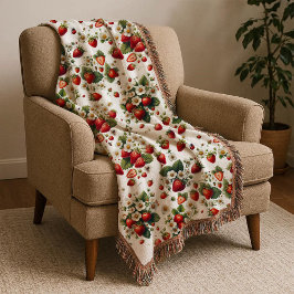 Strawberry Cottagecore Floral Throw Blanket Decke
