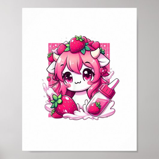 Strawberry Cow Kawaii Anime Strawberry Milk _1 Poster (Vorne)