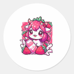 Strawberry Cow Kawaii Anime Strawberry Milk _2_1 Runder Aufkleber