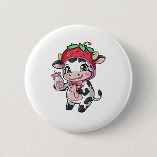 Strawberry Cow Kawaii Anime Strawberry Milk _2 Button