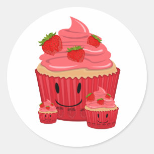 Strawberry Cupcake Family Runder Aufkleber