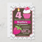 Strawberry Cupcake Girl Einladung zum Geburtstag (Vorderseite)