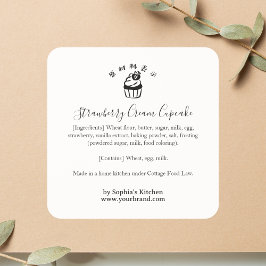 Strawberry Cupcake Ingredient Label Minimalist Quadratischer Aufkleber