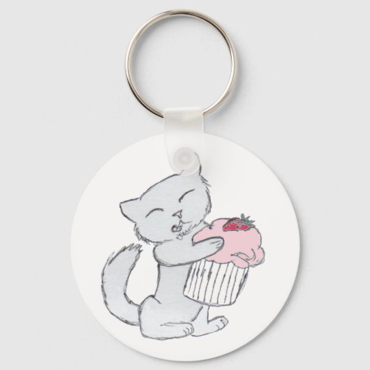Strawberry Cupcake Kitten Schlüsselanhänger (Vorderseite)