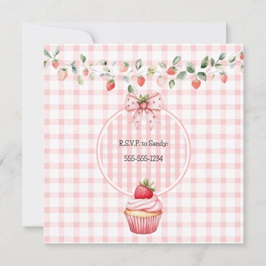 Strawberry Cupcake Mouse Kinderdusche Einladung (Rückseite)