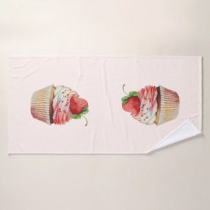 Strawberry Cupcake Sweet Dessert Badhandtuch Set