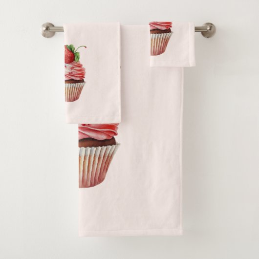 Strawberry Cupcake Sweet Dessert Badhandtuch Set (Insitu)
