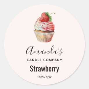 Strawberry Cupcake Sweet Dessert Candle Business Runder Aufkleber