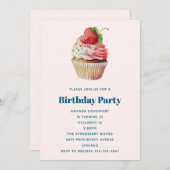 Strawberry Cupcake Sweet Dessert Geburtstag Einladung (Vorne/Hinten)