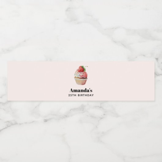 Strawberry Cupcake Sweet Dessert Geburtstag Wasserflaschenetikett (Einzelnes Label)