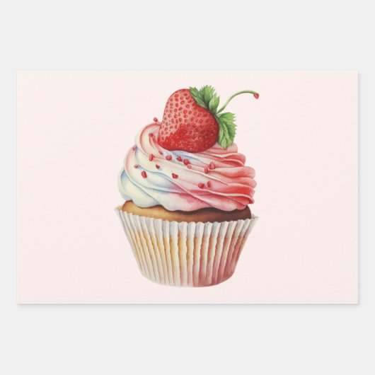 Strawberry Cupcake Sweet Dessert Geschenkpapier Set (Vorderseite 3)