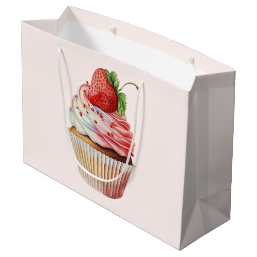 Strawberry Cupcake Sweet Dessert Große Geschenktüte (Rückseite Schrägansicht)