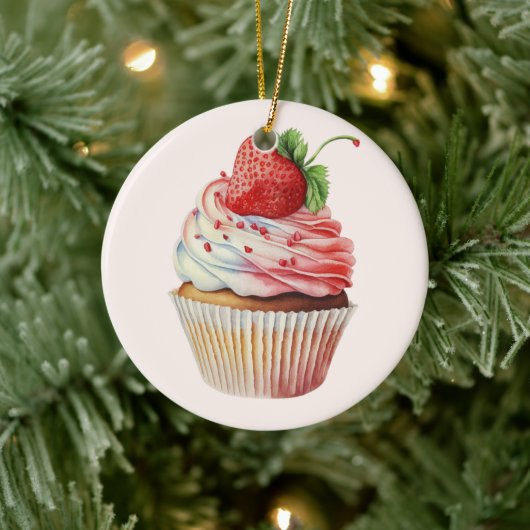 Strawberry Cupcake Sweet Dessert Keramik Ornament (Baum)