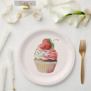Strawberry Cupcake Sweet Dessert Pappteller