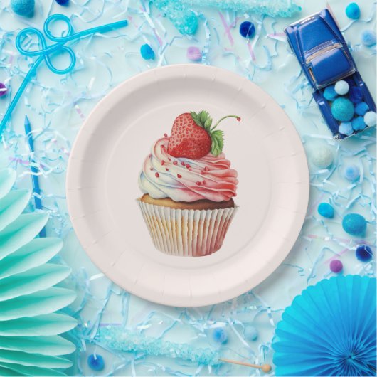 Strawberry Cupcake Sweet Dessert Pappteller (Party)