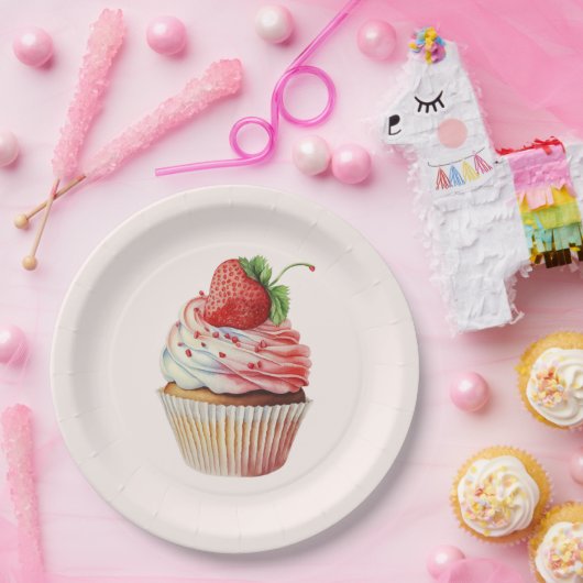 Strawberry Cupcake Sweet Dessert Pappteller (Party)