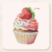 Strawberry Cupcake Sweet Dessert Rechteckiger Pappuntersetzer (Vorderseite)