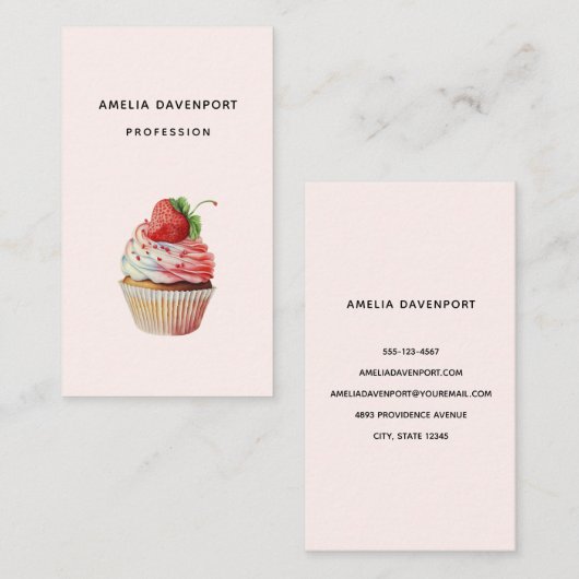 Strawberry Cupcake Sweet Dessert Visitenkarte (Vorne/Hinten)
