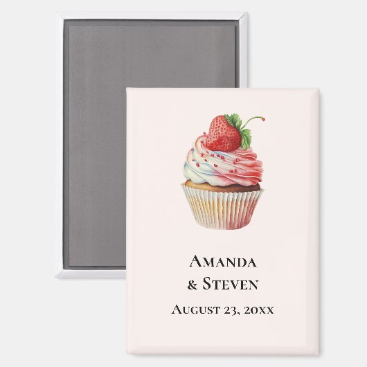 Strawberry Cupcake Sweet Wedding Save the Date Magnet (Vorderseite/Rückseite)