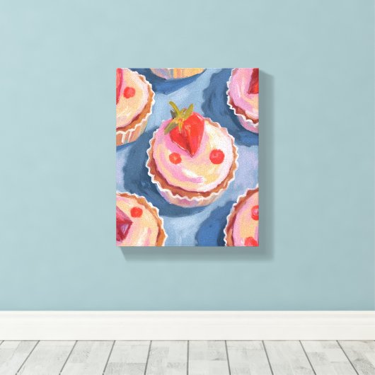 Strawberry Cupcakes | Fruit Watercolor Celebratory Leinwanddruck (Insitu (Holzboden))
