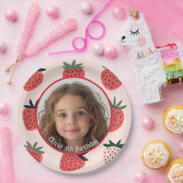 Strawberry Custom Foto and name Paper Plate Pappteller