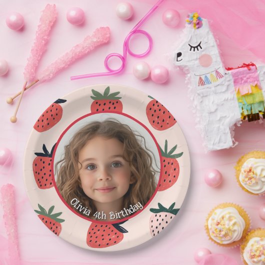 Strawberry Custom Foto and name Paper Plate Pappteller (Party)